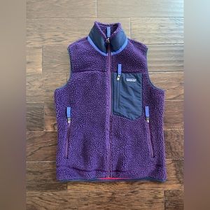 Women’s Patagonia full zip vest, size small, purple, blue and red